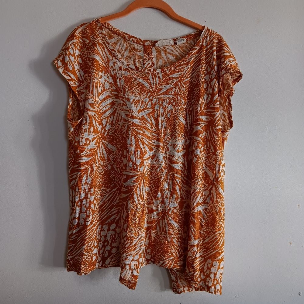 Christian Siriano New York 100% Linen Mustard Floral Blouse Top Beach Summer